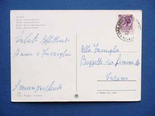Cartolina Racisi - Pensione Brutium - 1969.