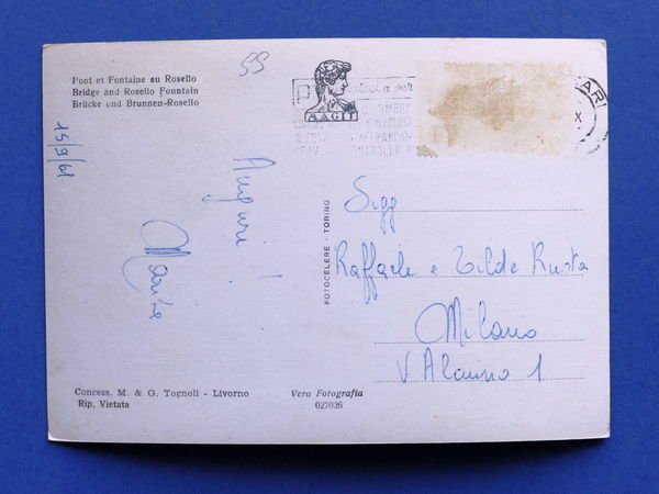 Cartolina Sassari - Ponte e Fonte al Rosello - 1961
