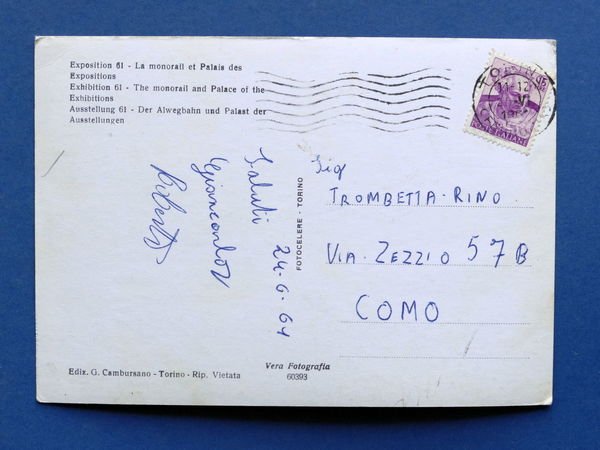 Cartolina Torino - Esposizione Italia 61 - Monorotaia e Palazzo …