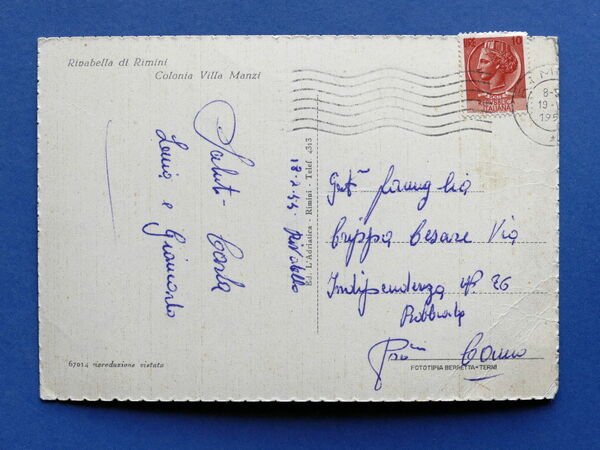 Cartolina Rivabella di Rimini - Colonia Villa Manzi - 1955