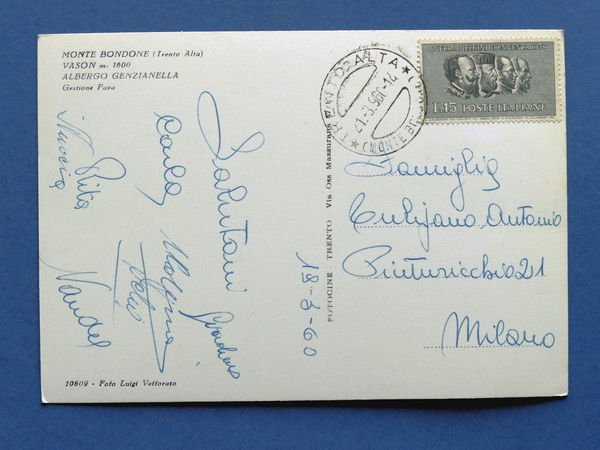 Cartolina Monte Bondone - Vason - Albergo Genzianella - 1960