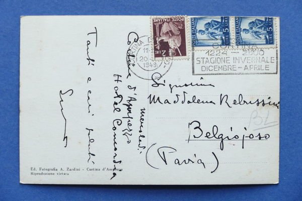 Cartolina Cortina d'Ampezzo - Particolare d'inverno - 1949