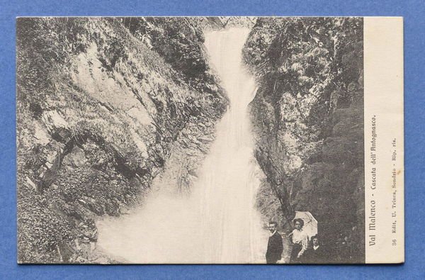 Cartolina Valmalenco - Cascata dell'Antognasco - 1910 ca.