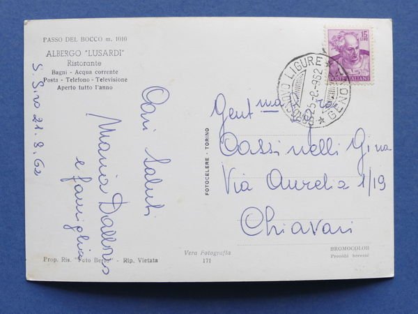 Cartolina Passo del Bocco - Albergo Lusardi - 1962