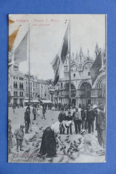 Cartolina Venezia - Piazza S. Marco con piccioni - 1903