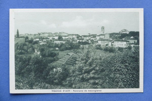 Cartolina Tigliole d'Asti - Panorama da mezzogiorno - 1910 ca.