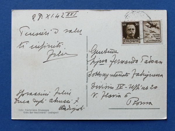 Cartolina Ladispoli - Lungomare Regina Elena - 1942.