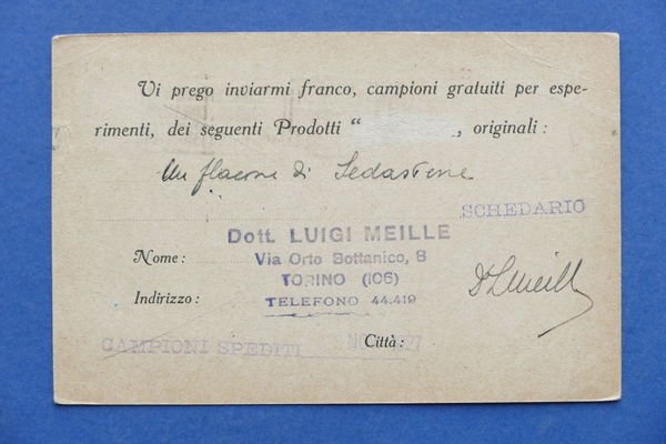 Cartolina Pubblicitaria - Laboratori Marini - Torino - 1927.