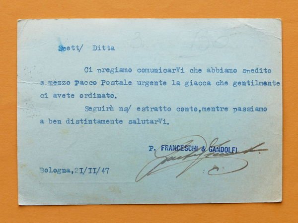 Cartolina Pubblicitaria - Ditta Franceschi Manufatti e Filati - 1947.