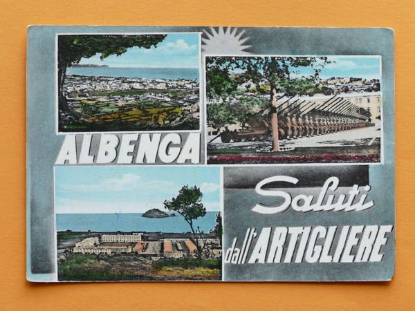 Cartolina Albenga - Saluti dall'Artigliere - 1962