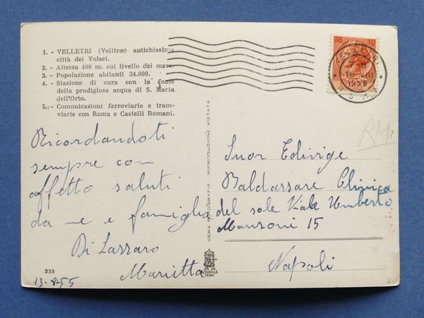 Cartolina Velletri - Viale Regina Margherita - 1955