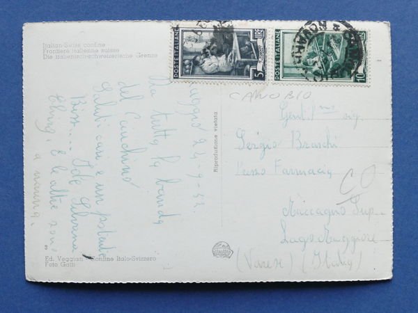 Cartolina Cannobio - Confine Italiano - Dogana Svizzera - 1952