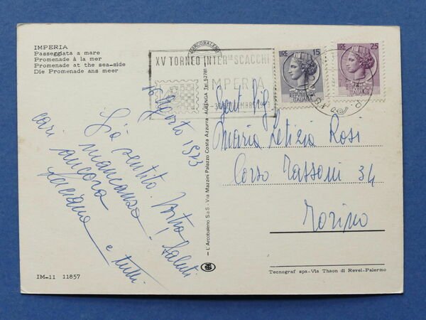 Cartolina Imperia - Passeggiata a mare - 1973.