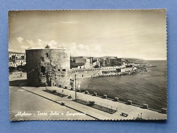 Cartolina Alghero - Torre Sulis e Lungomare - 1951.