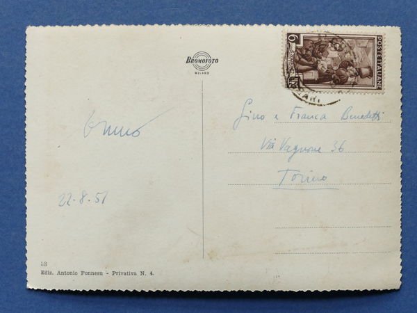 Cartolina Alghero - Torre Sulis e Lungomare - 1951.