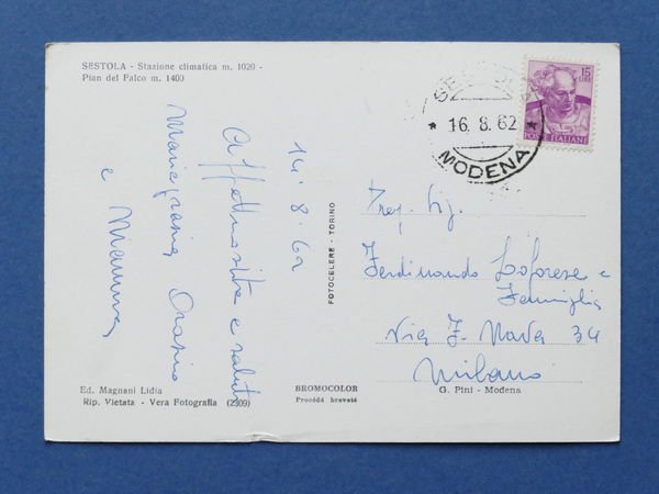 Cartolina Sestola - Pian del Falco - 1962