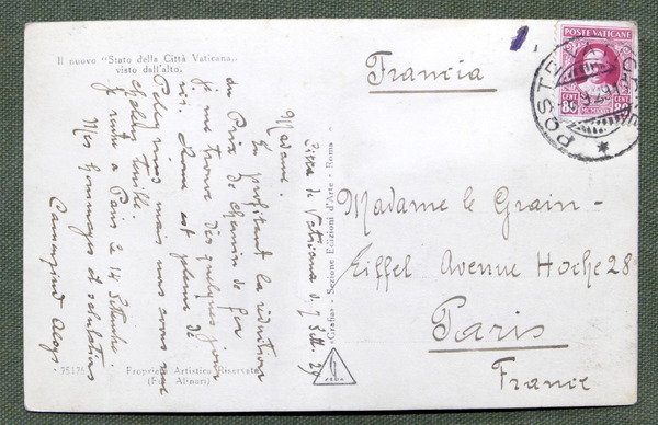 Cartolina Stato della Ciità Vaticana visto dall'alto - 1929