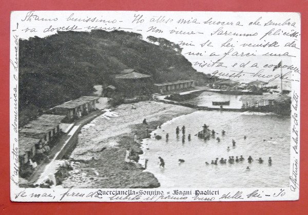 Cartolina Quercianella-Sonnino - Bagni Paolieri - 1920