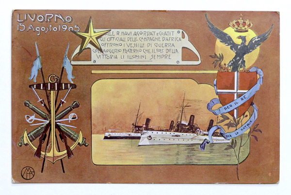Cartolina Militaria Colonialismo Marina - Livorno - Vessili di guerra …