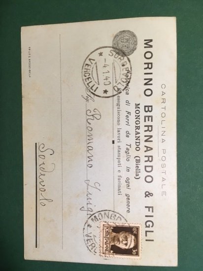 Cartolina Morino Bernardo & Figli- 1940