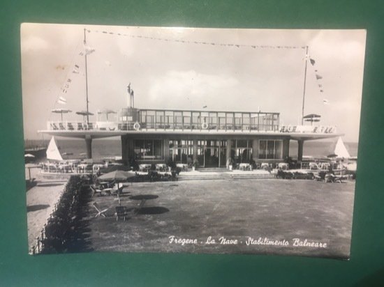Cartolina Fregene - Stabilimento Balneare - La Nave - 1956
