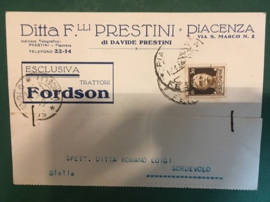 Cartolina Ditta F. Lli PRestini Piacenza - Via S. Marco …