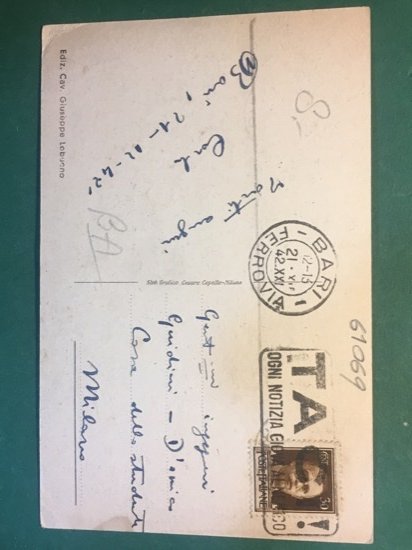Cartolina Bari Via Cavour - Palazzo Banca D'Italia - 1942 …