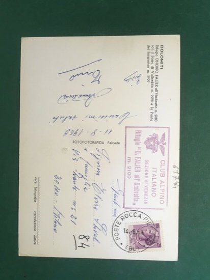 Cartolina Dolomiti - Rifugio Onorio Falier all'Ombretta m.2080 - 1969