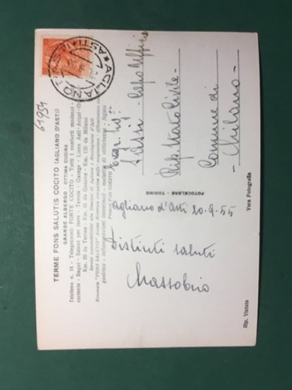 Cartolina Aliamo d'Asti - Fons Salutis Cocito - 1955