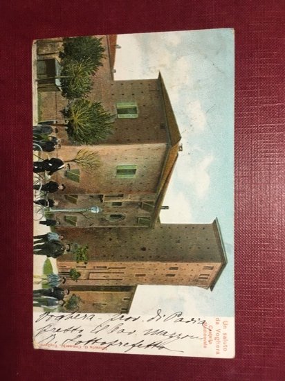 Cartolina Un Saluto da Voghera - Castello Medioevale -- 1925