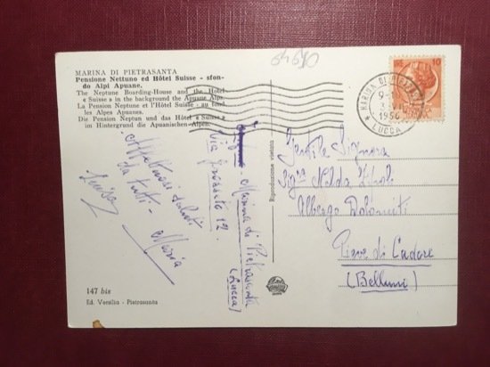 Cartolina Marina di Piatrasanta - Pensione Nettuno ed Hotel Suisse …
