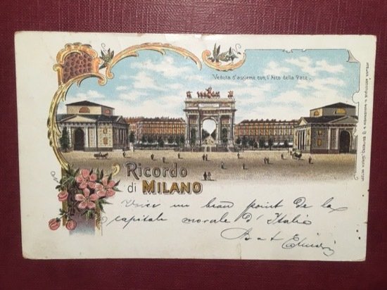 Cartolina Ricordo di Milano - Veduta d'Assieme con L'Arco Della …