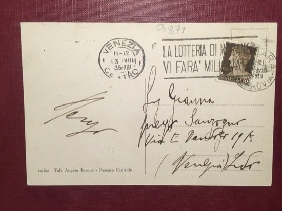 Cartolina Pescara Riviera - Viale Regina Margherita - 1935