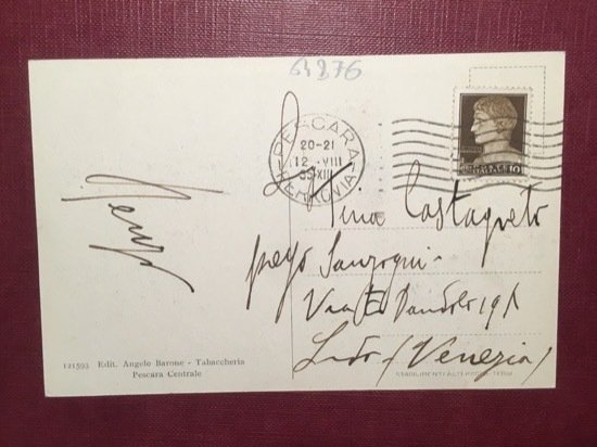 Cartolina Pescara Riviera - Spiaggia - 1935