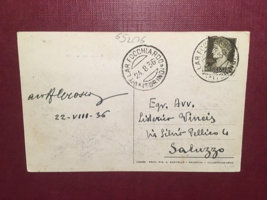 Cartolina Villafocchiardo - Pian dell'Orso - Cappella Rifugio - 1936