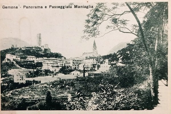 Cartolina - Gemona - Panorama e Passeggiata Maniaglia - 1935