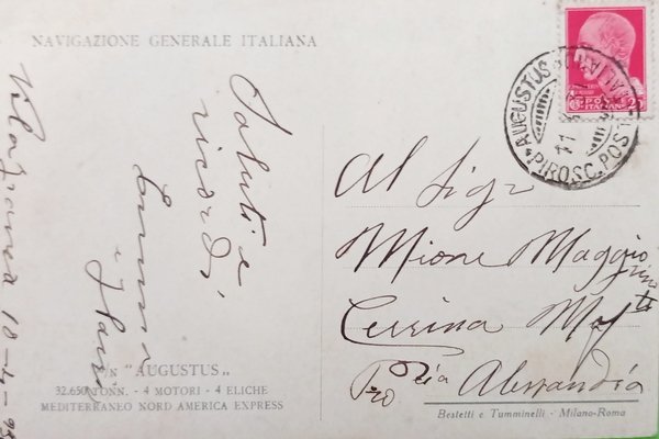Cartolina - Navigazione Generale Italiana - M/N Augustus - 1931