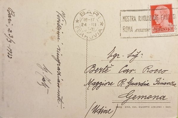 Cartolina - Bari - Via Caleforte - 1933