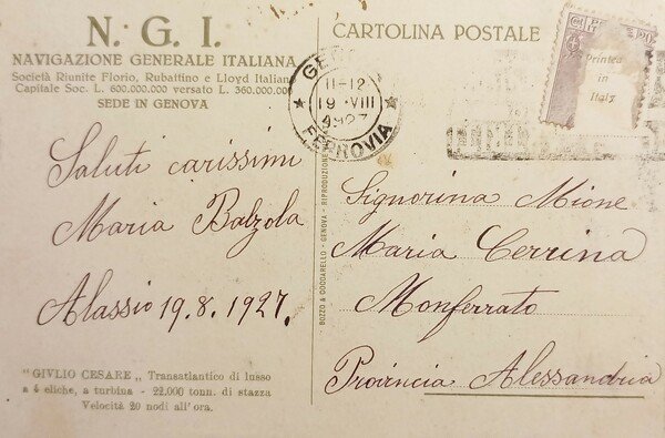 Cartolina - Navigazione Generale Italiana - Transatlantico Giulio Cesare - …
