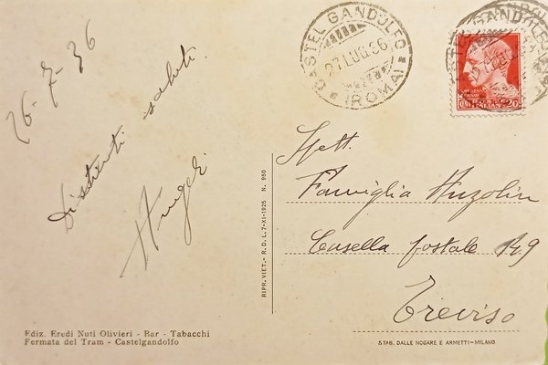 Cartolina - Castel Gandolfo - Lago - 1936