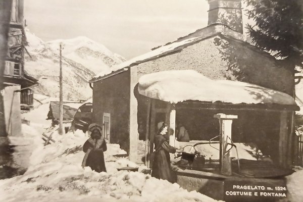 Cartolina - Pragelato - Costume e Fontana - 1950