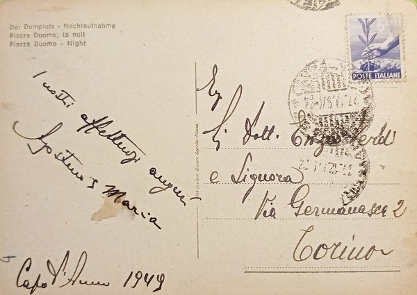 Cartolina - Siracusa - Piazza Duomo - Notturno - 1949
