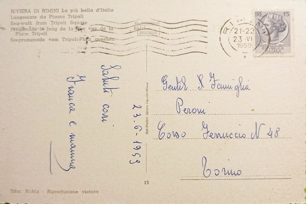 Cartolina - Riviera di Rimini - Lungomare da Piazza Tripoli …