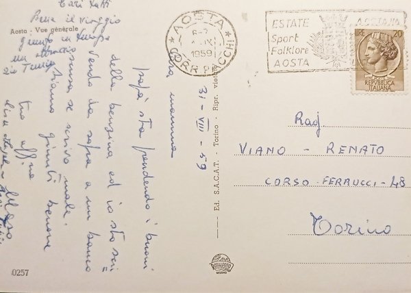 Cartolina - Aosta - Panorama - 1959