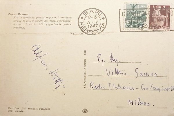 Cartolina - Bari - Teorie di palme al Corso Cavour …