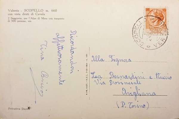 Cartolina - Valsesia - Scopello con vista denti di Cavala …