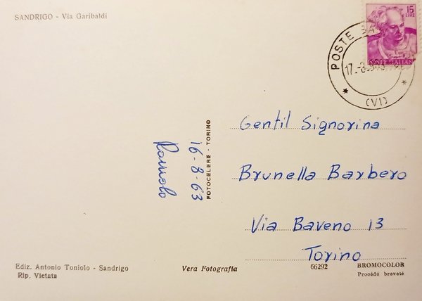 Cartolina - Sandrigo ( Vicenza ) - Via Garibaldi - …