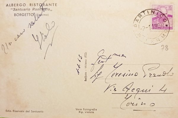 Cartolina - Albergo Ristorante Santuario Romitello - Borgetto ( Palermo …