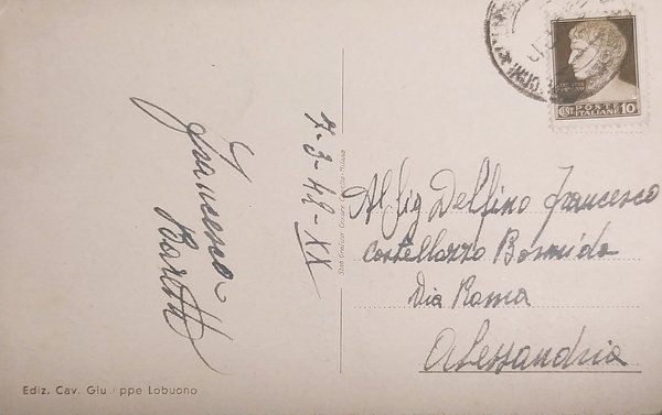 Cartolina - Bari - Monumento Umberto I - 1942