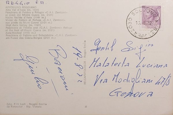 Cartolina - Appennino Reggiano - Alta Val d'Asta - 1972